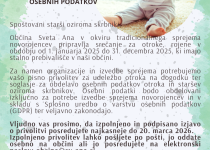 OBVESTILO O OBDELAVI OSEBNIH PODATKOV v zvezi z organizacijo sprejema novorojencev pri županu in pridobitvijo privolitve za fotografiranje in javno objavo