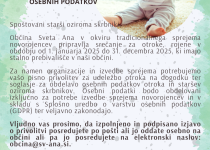 OBVESTILO O OBDELAVI OSEBNIH PODATKOV v zvezi z organizacijo sprejema novorojencev pri županu in pridobitvijo privolitve za fotografiranje in javno objavo