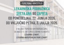 Obvestilo o dopustu - LEKARNA SVETA ANA